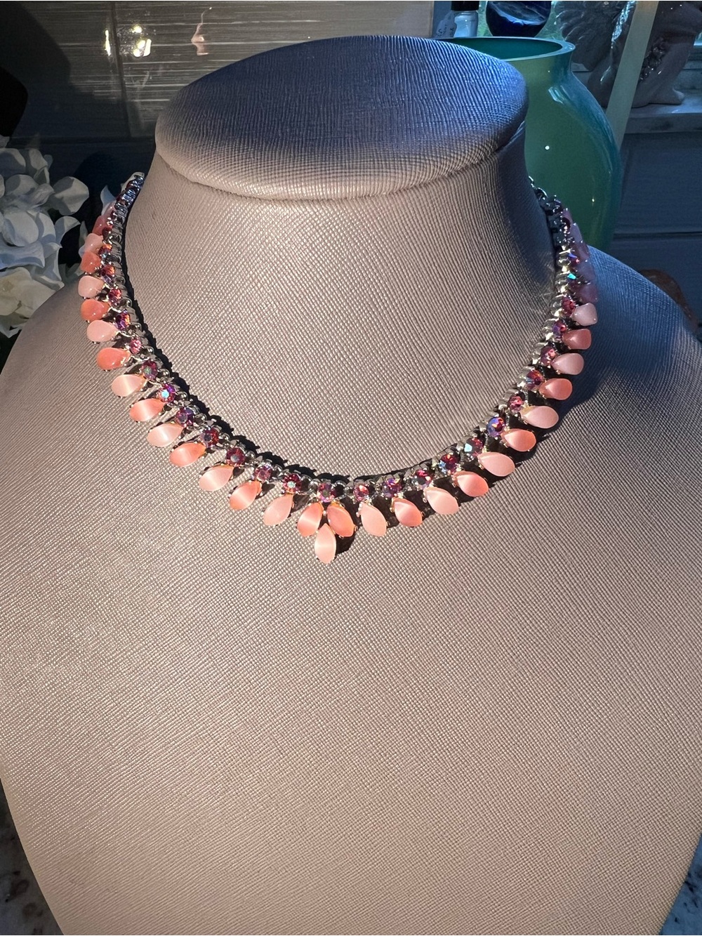 Pink Teardrop AB Crystal Choker Necklace - Rare, Hard to Find